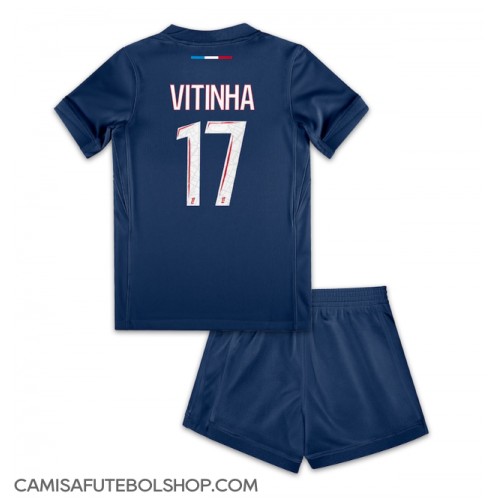 Camisa de time de futebol Paris Saint-Germain Vitinha #17 Replicas 1º Equipamento Infantil 2024-25 Manga Curta (+ Calças curtas)